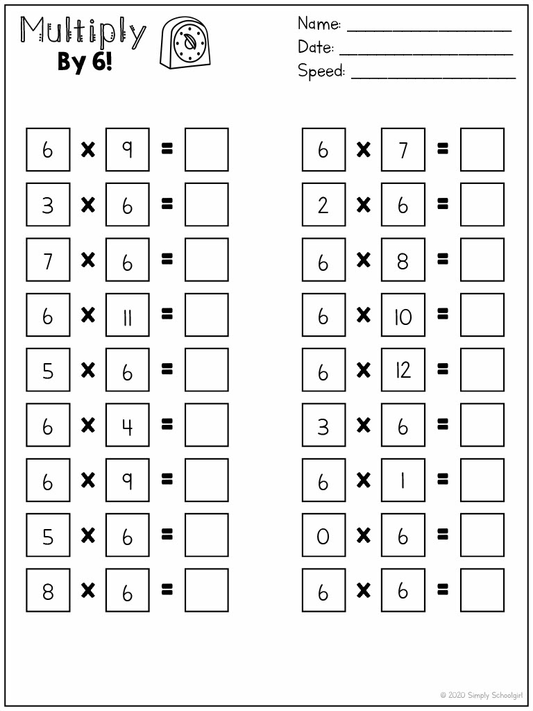Multiplysix Worksheets | Multiplication Facts | 6 Times Tables with 6 Multiplication Facts Worksheets