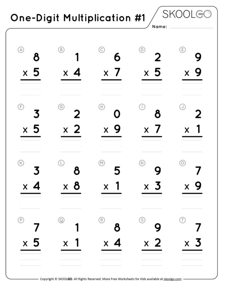 1 Digit Multiplication Worksheets