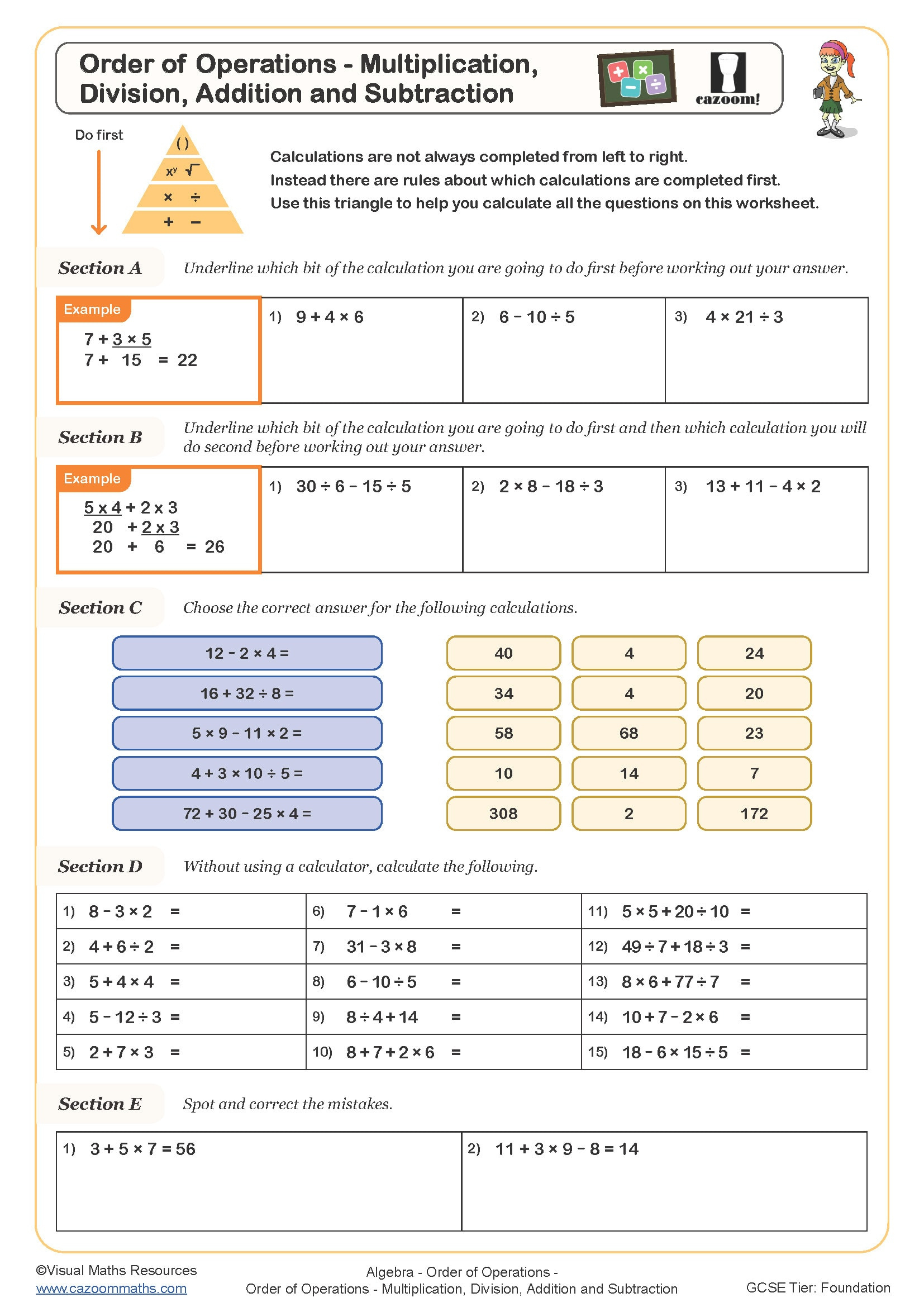 Order Of Operations - Multiplication, Division, Addition And intended for Subtraction Multiplication Addition and Division Worksheets