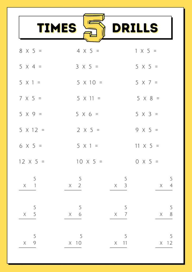 Times 5 Multiplication Worksheets
