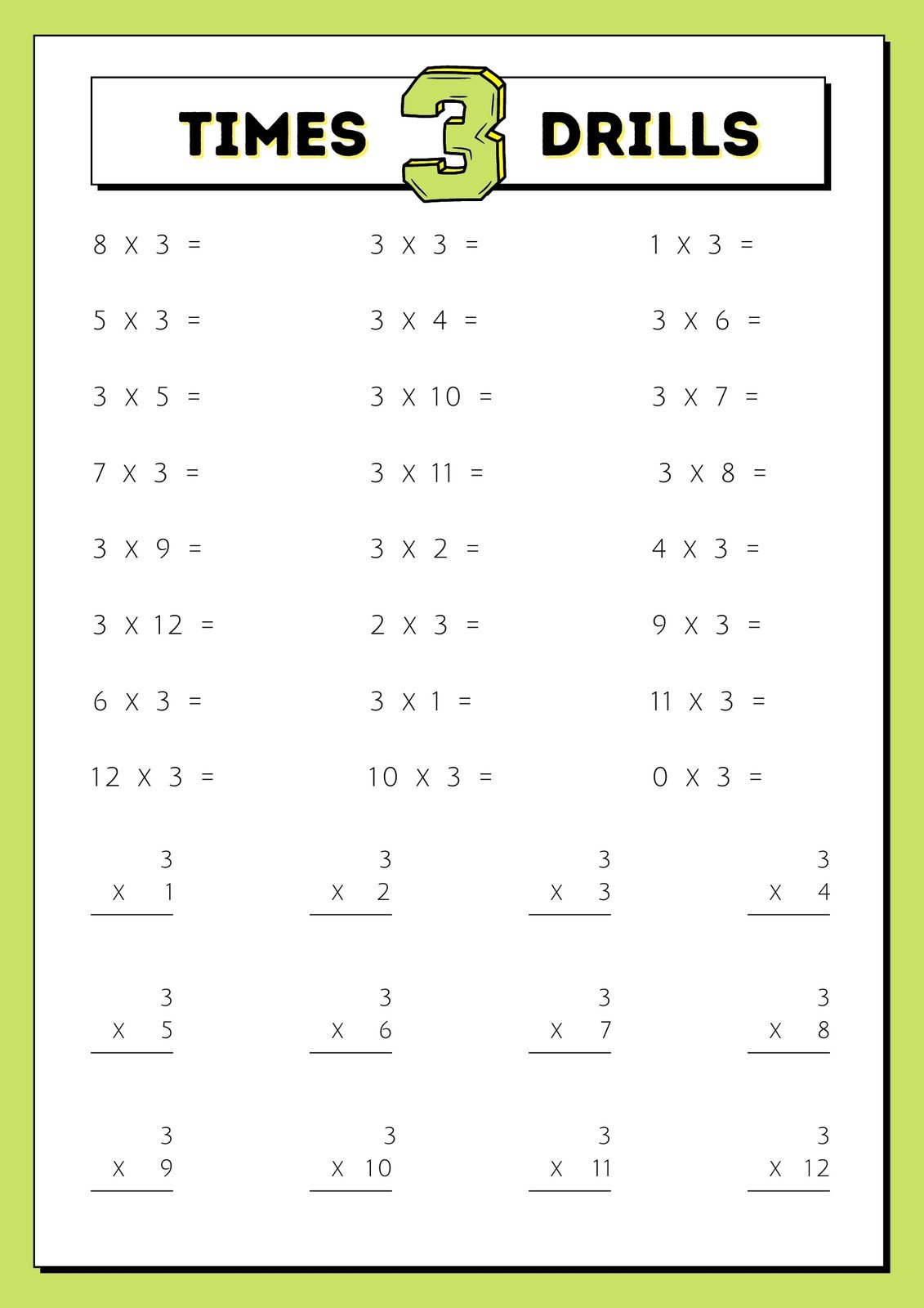 Page 3 - Free Multiplication Worksheet To Use And Print | Canva pertaining to Multiplication 3 Times Table Worksheet