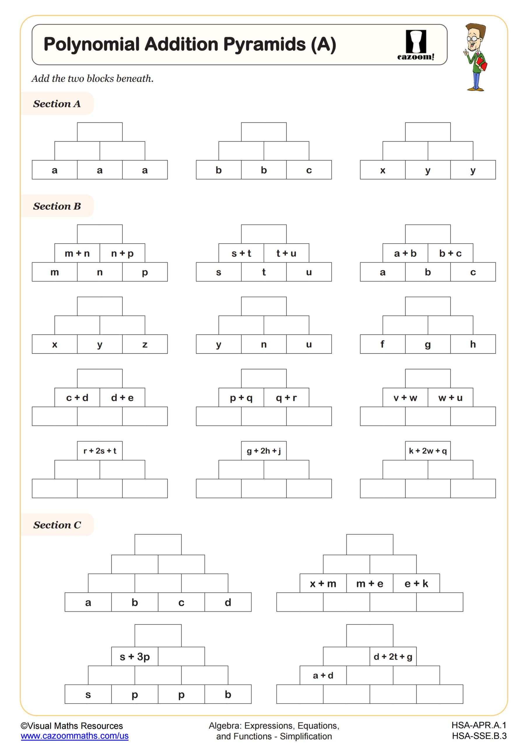 Polynomial Addition Pyramids (C) Worksheet | Fun And Engaging inside Polynomial Addition Subtraction and Multiplication Worksheet