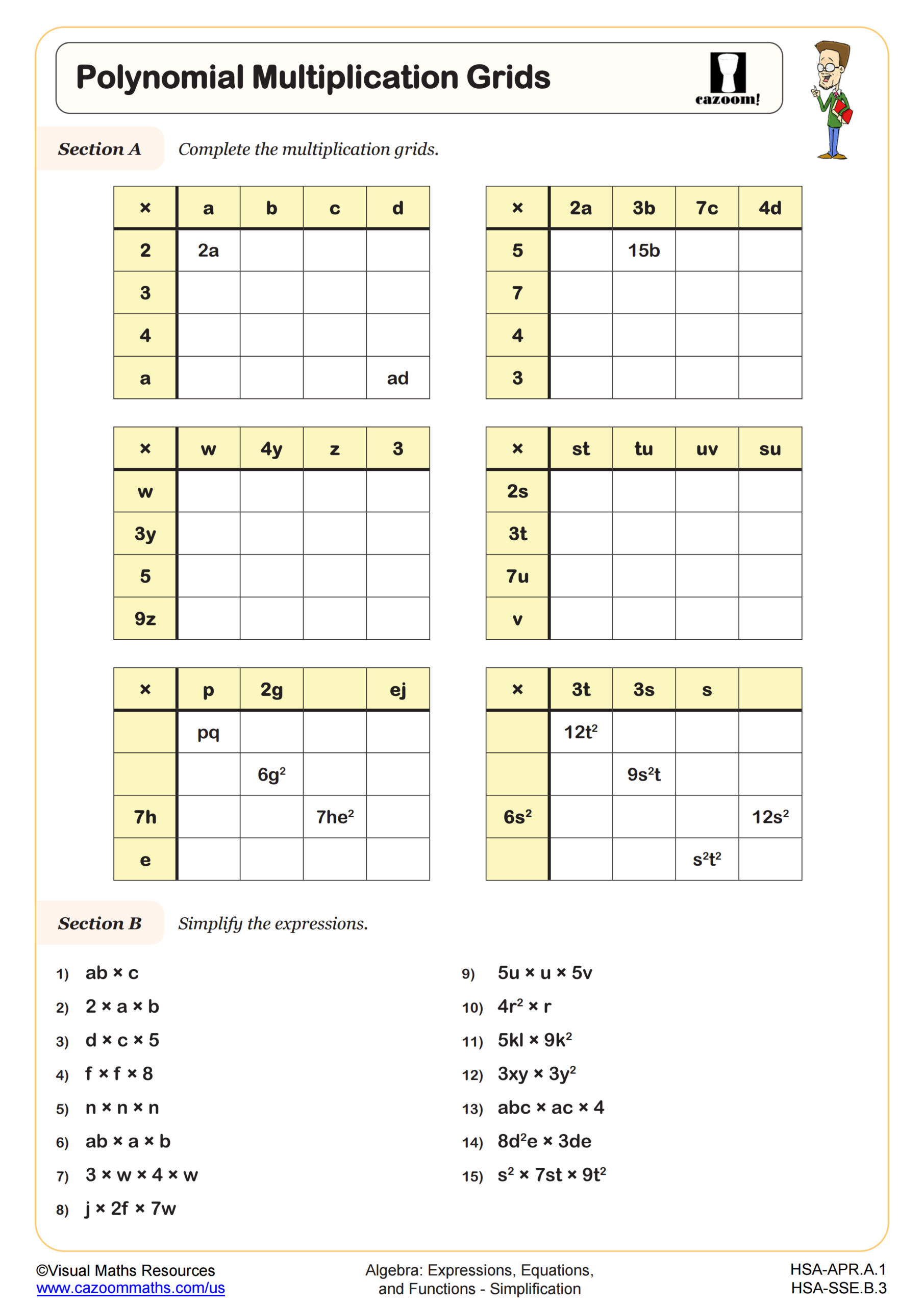 Polynomial Multiplication Grids Worksheet | Algebra I Pdf intended for Polynomial Addition Subtraction and Multiplication Worksheet