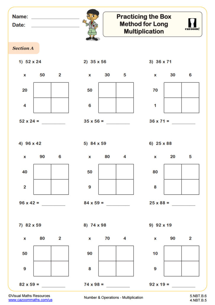 Free Area Model Multiplication Worksheets