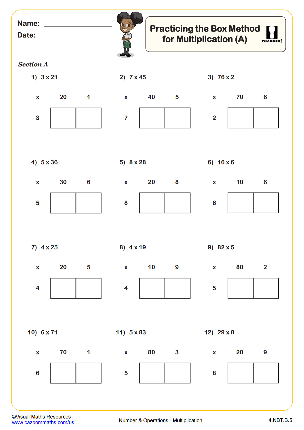Practicing The Box Method For Multiplication (B) | Pdf Printable with regard to Box Method Multiplication Worksheets
