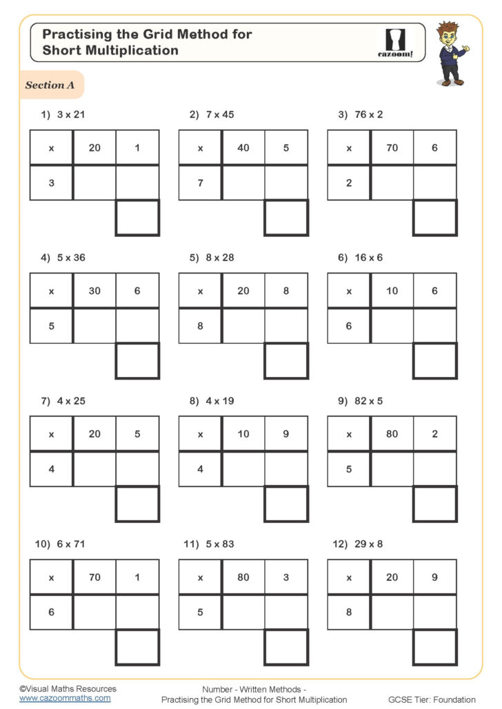 Multiplication Box Method Worksheets