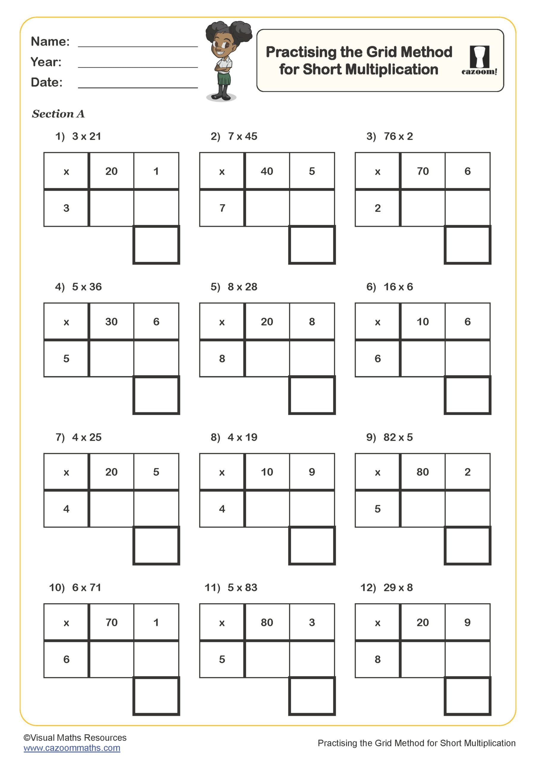 Practising The Grid Method For Short Multiplication (B) Worksheet regarding Box Method Multiplication Worksheets