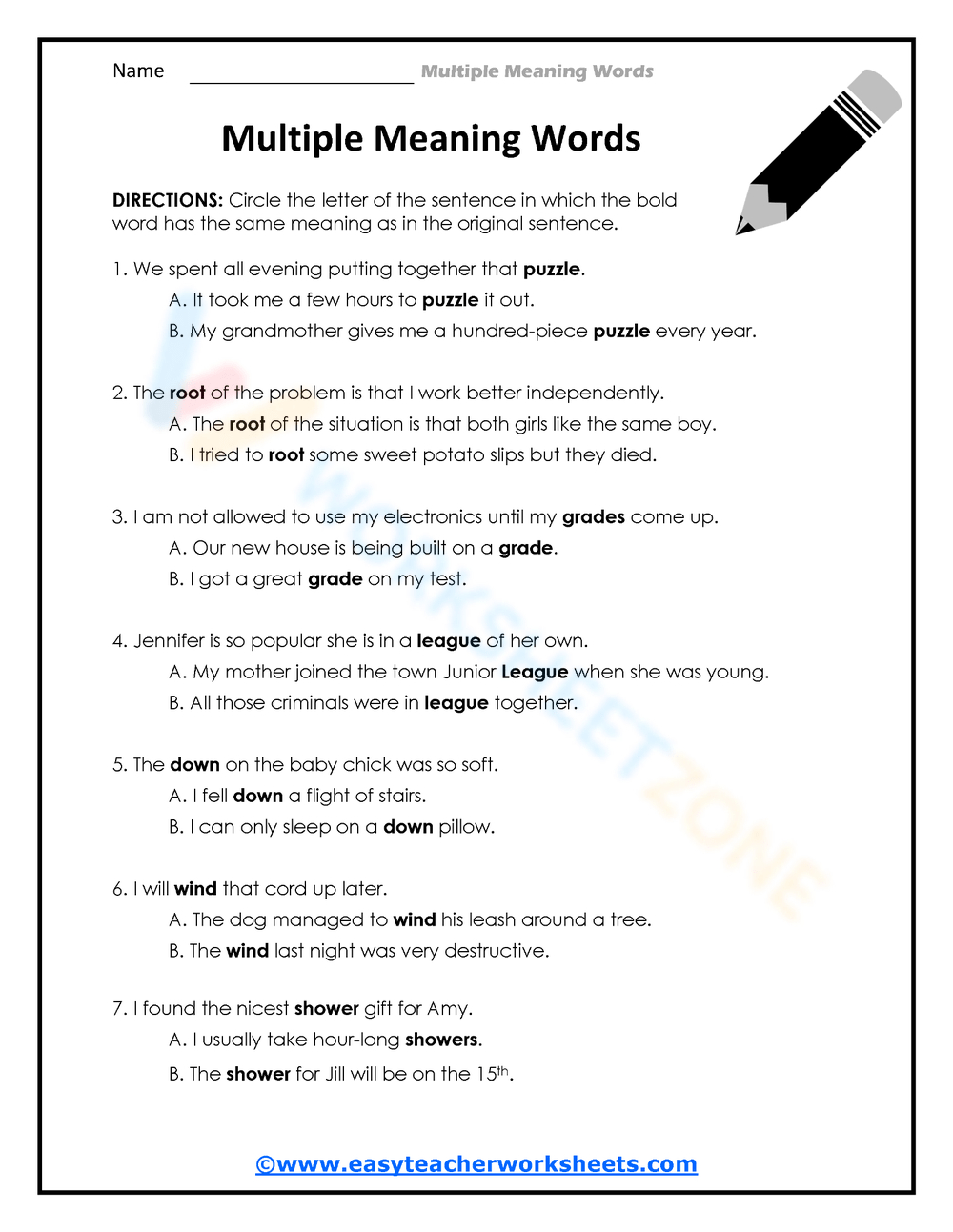 Printable Grade 12 Multiple Meaning Words Worksheets regarding Multiple Meaning Words Worksheet