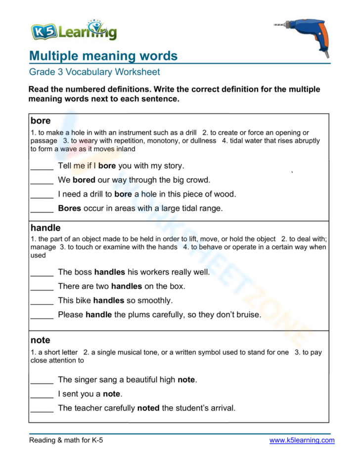 Multiple Meaning Word Worksheets