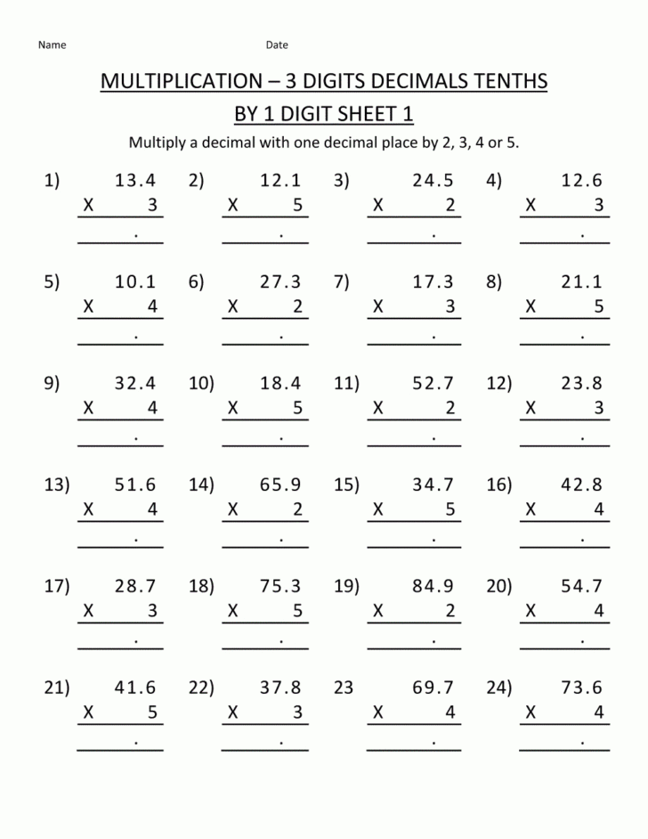 Multiplication Worksheet 5th Grade