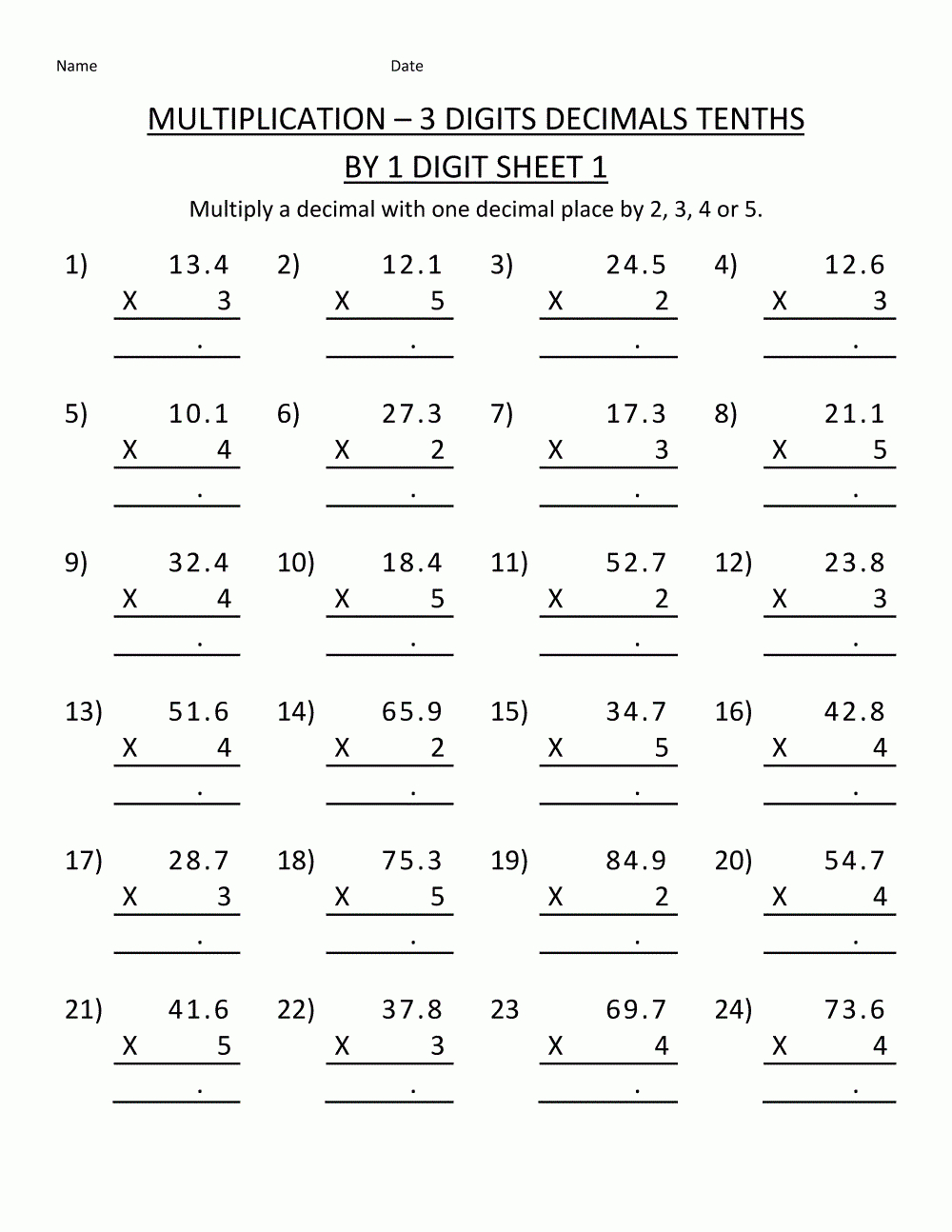Printable Multiplication Worksheets intended for Multiplication Worksheet 5th Grade