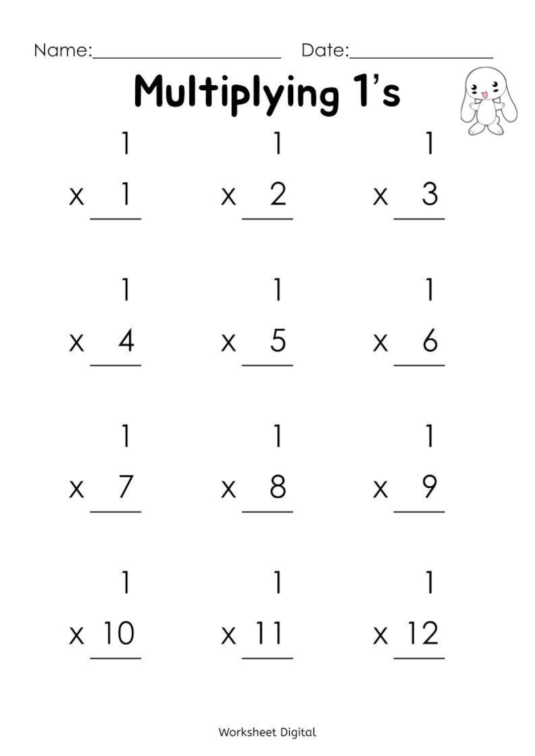 Printable Multiplication Worksheets: Times Tables 1-12 (Pdf) - Etsy pertaining to 1 12 Multiplication Worksheet