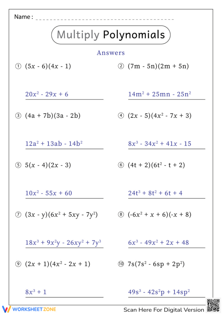 Multiplication of Monomials Worksheet Multiplication of Monomials Worksheet