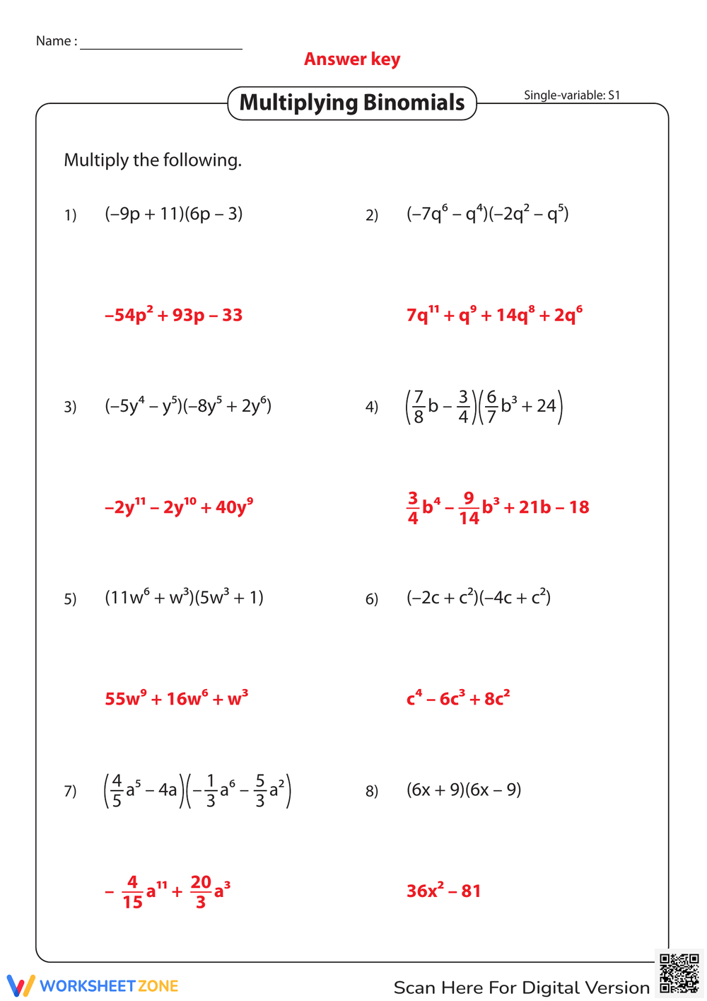 Printable Multiplying Polynomials Worksheets with Multiplication Of Binomials Worksheet