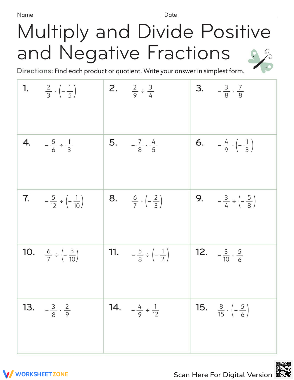 Printable Rational Numbers Worksheets in Multiplication and Division of Rational Numbers Worksheet