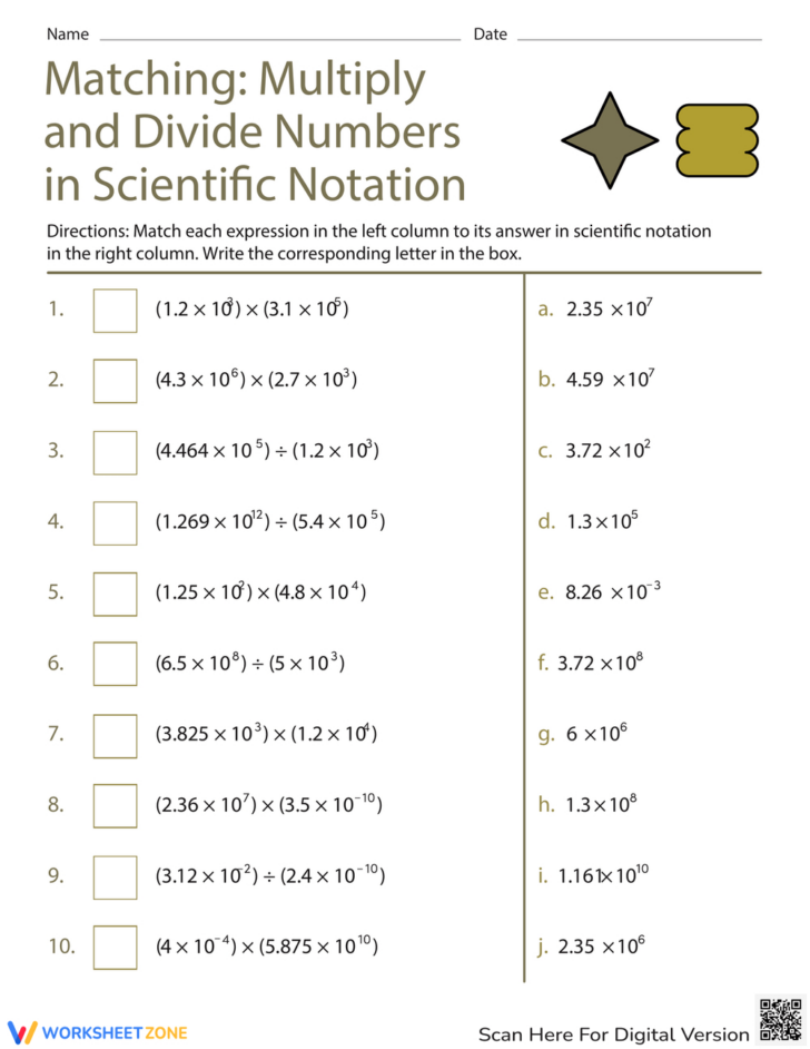 Multiplication Scientific Notation Worksheet