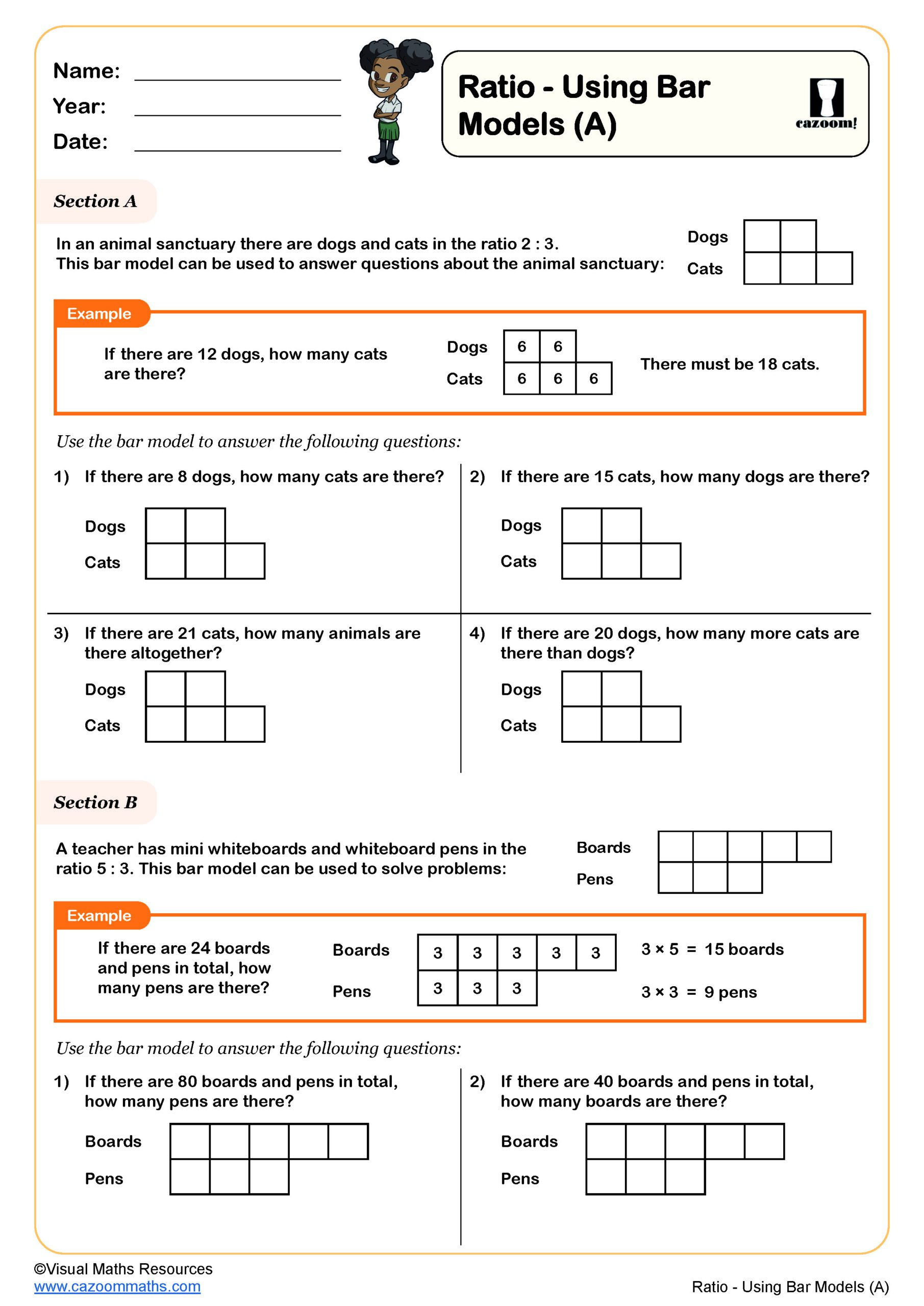 Ratio - Using Bar Models (A) Worksheet | Fun And Engaging Year 6 throughout Bar Model Multiplication Worksheets