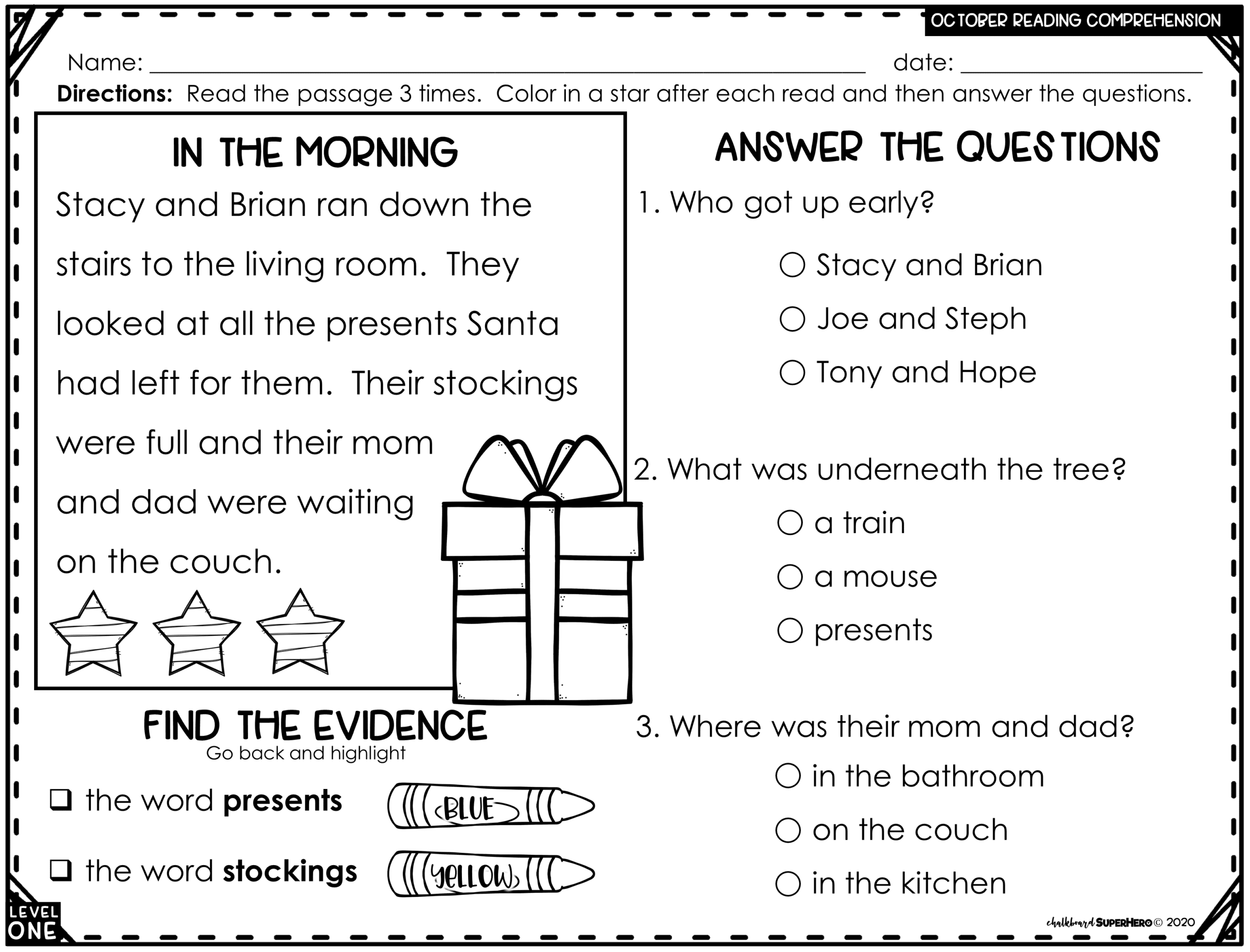 Reading Comprehension Answering Wh Questions {December} 3 Levels regarding 3Rd Grade Reading Comprehension Worksheets Multiple Choice