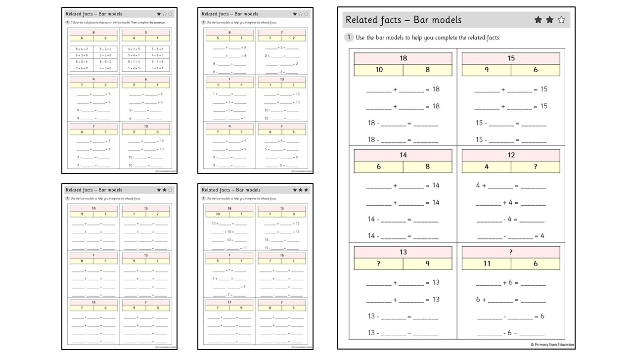 Related Facts - Bar Models (Within 20) | Worksheets – Primary throughout Bar Model Multiplication Worksheets