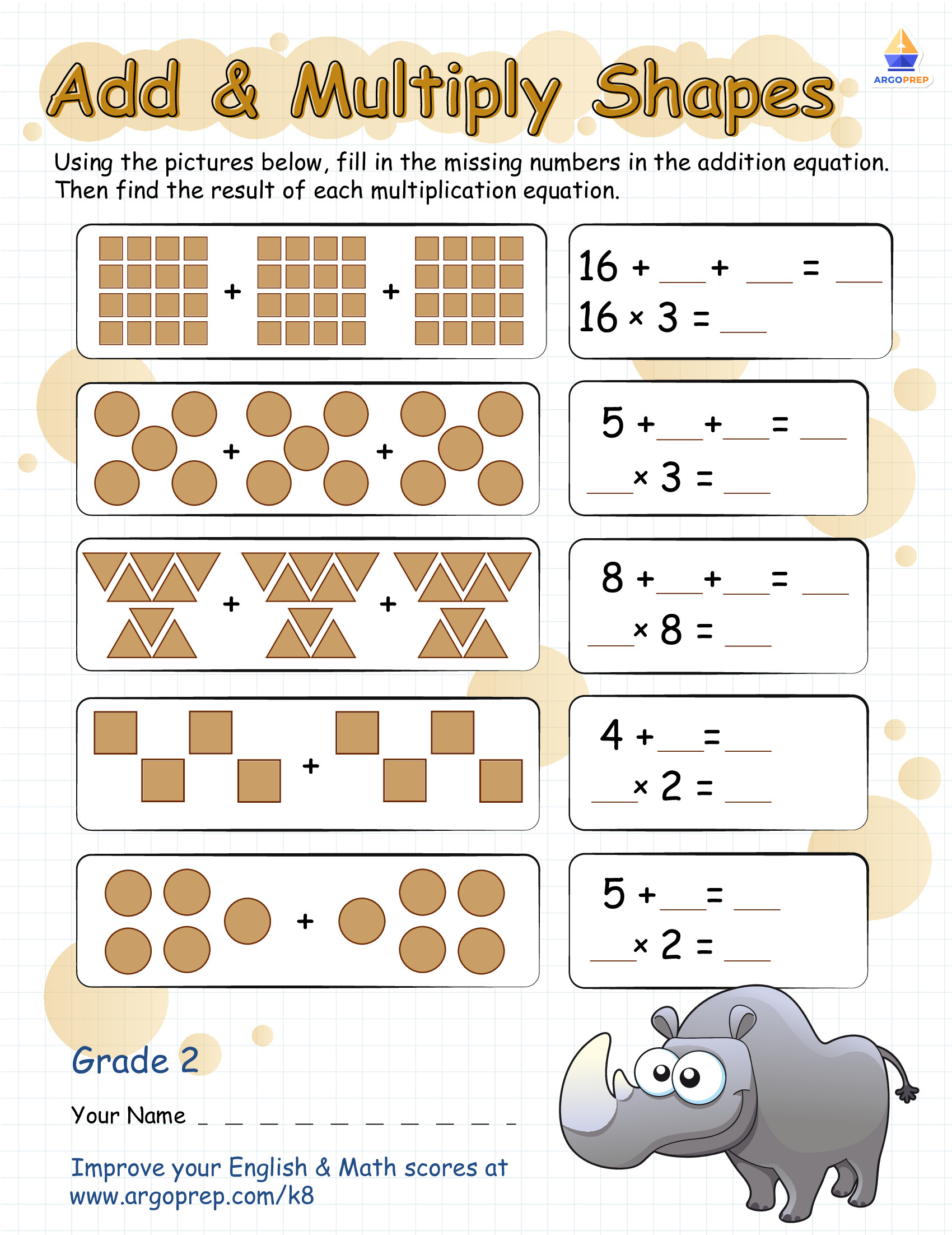 Repeated Addition With Roger Rhino - Argoprep throughout Repeated Addition as Multiplication Worksheet
