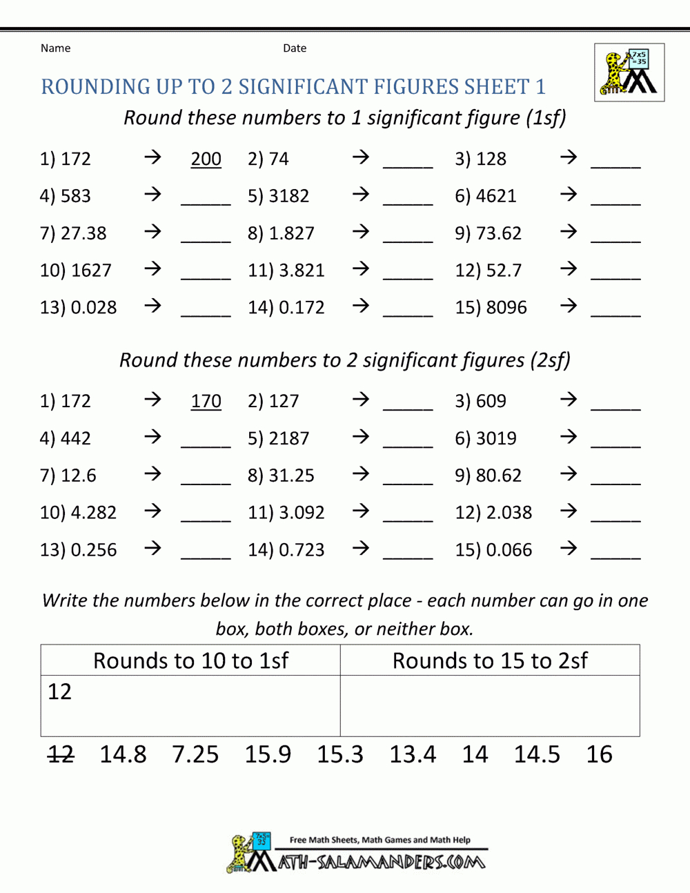 Rounding Significant Figures intended for Significant Figures Multiplication and Division Worksheet