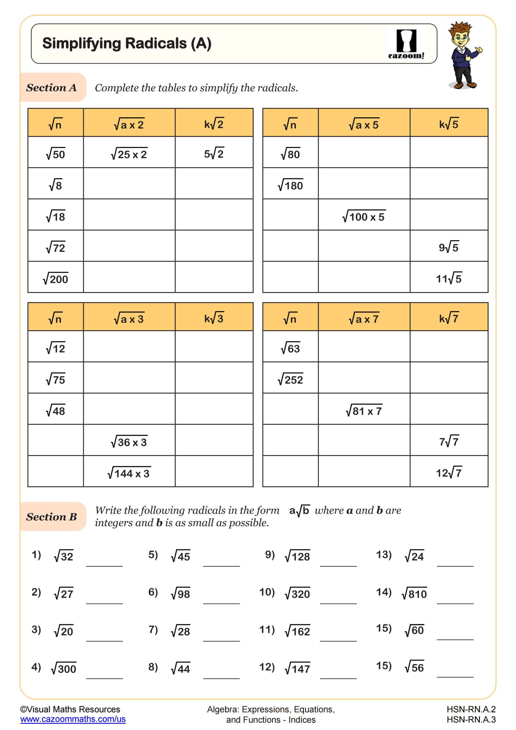 Simplifying Radicals (B) Worksheet | Fun And Engaging Algebra I throughout Multiplication and Division of Radicals Worksheet