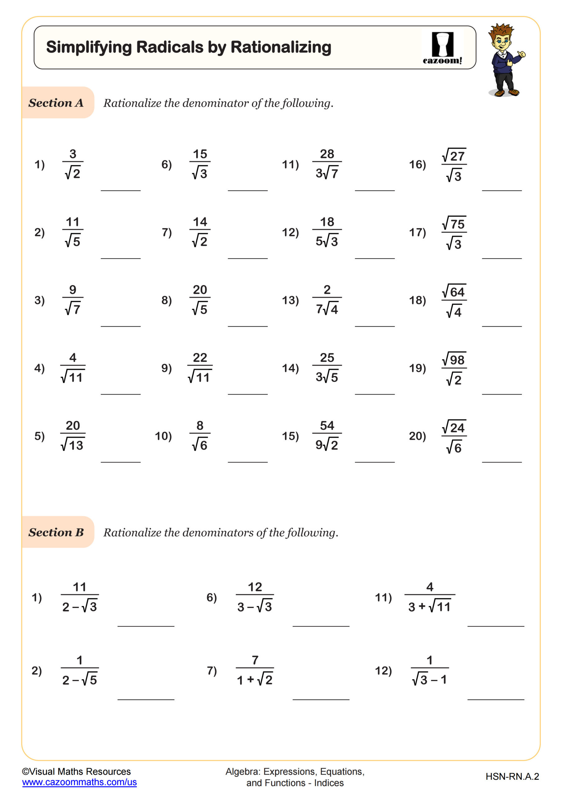 Simplifying Radicalsrationalizing Worksheet | Pdf Printable pertaining to Multiplication of Radicals Worksheet