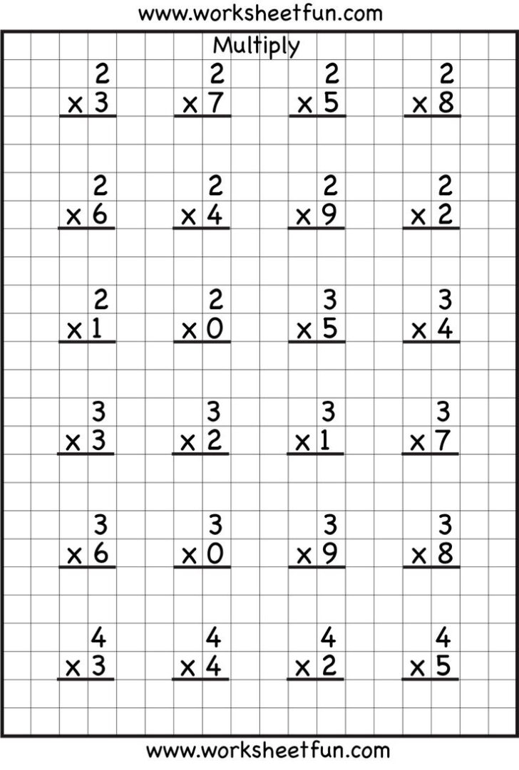 2 Digit by One Digit Multiplication Worksheets