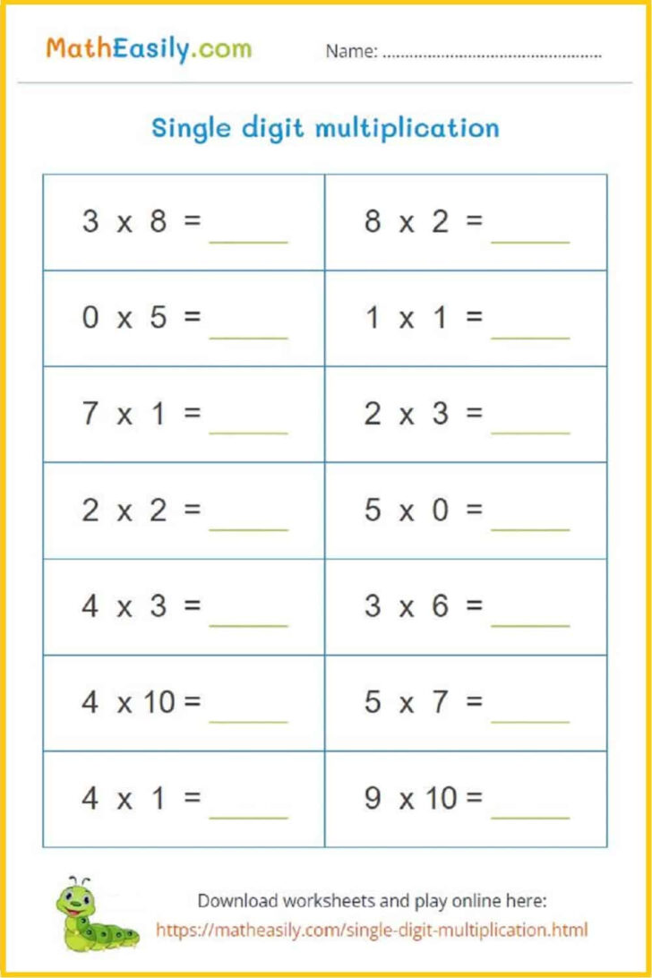 Multiplication Double Digit by Single Digit Worksheets