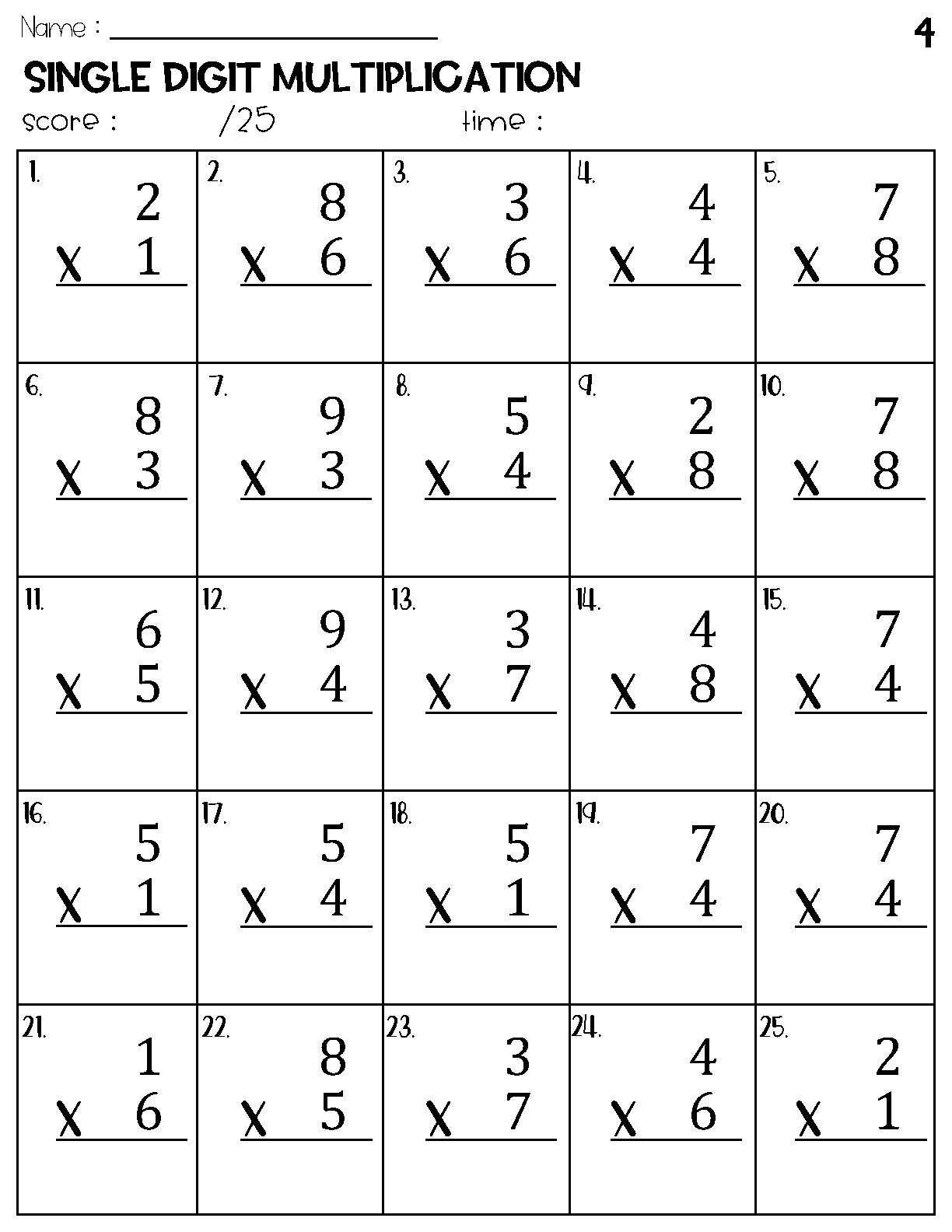 Single Digit Multiplication Worksheets - Etsy for Single Digit Multiplication Practice Worksheets