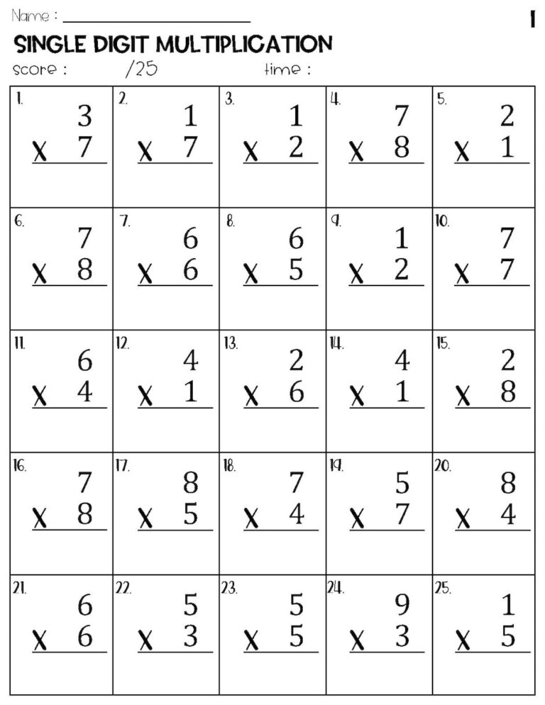 1 Digit by 1 Digit Multiplication Worksheets | Multiplication Worksheets