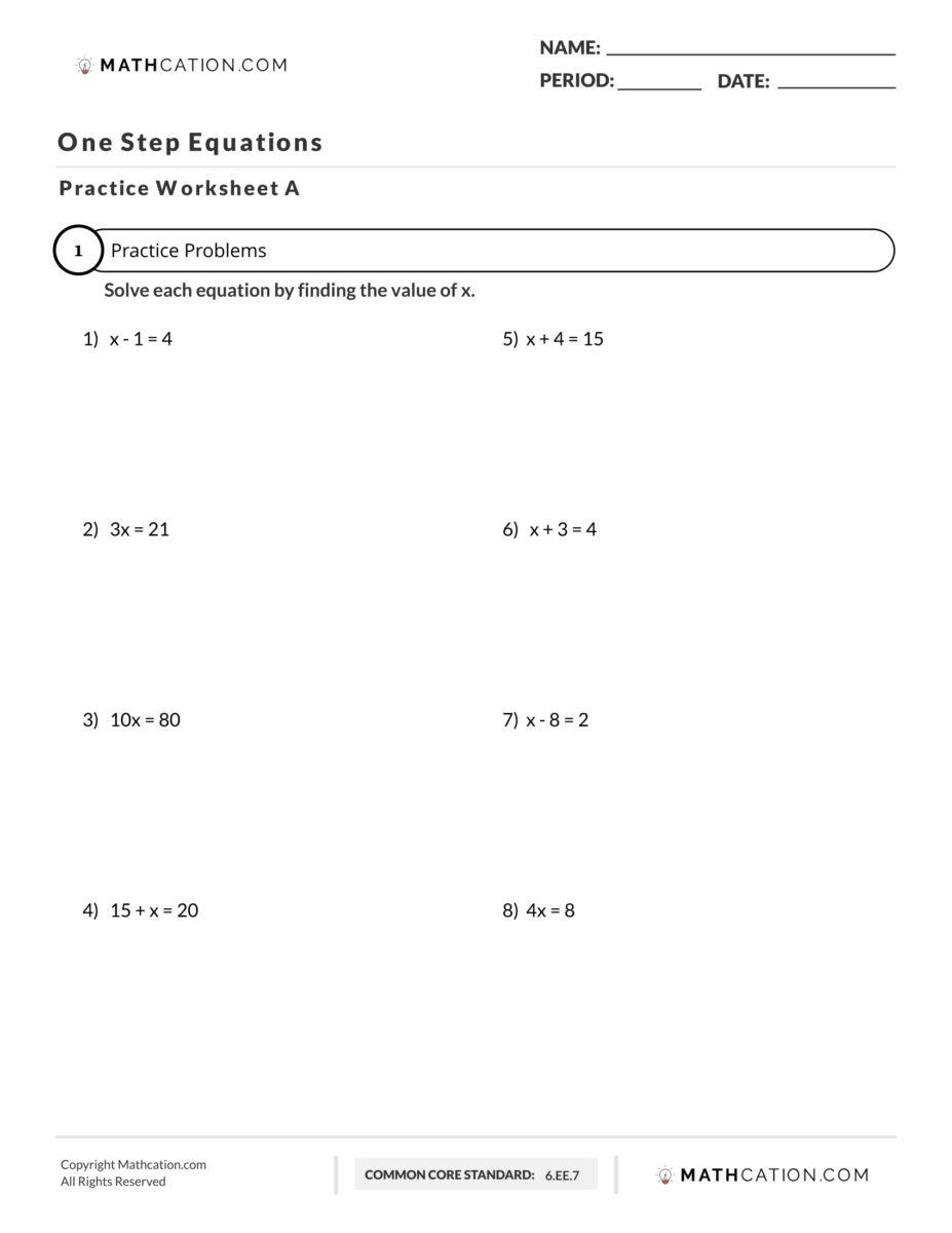 Solving One Step Equations Worksheet, Examples, Explanation pertaining to One Step Equation Multiplication and Division Worksheet