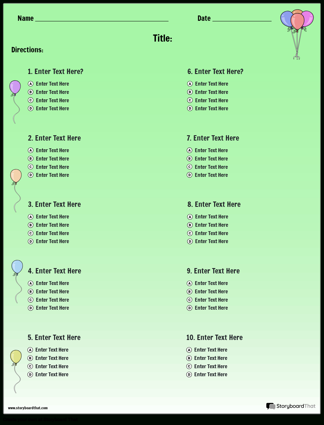 Storyboard That: Multiple Choice Worksheet Templates within Theme Worksheets Multiple Choice