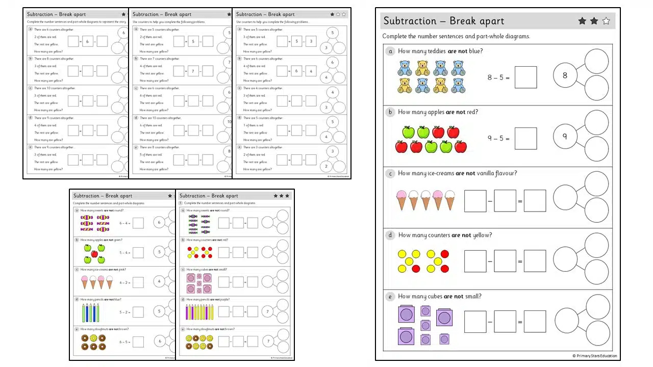 Subtraction - Break Apart (Within 10) | Worksheets – Primary Stars regarding Multiplication Break Apart Method Worksheet