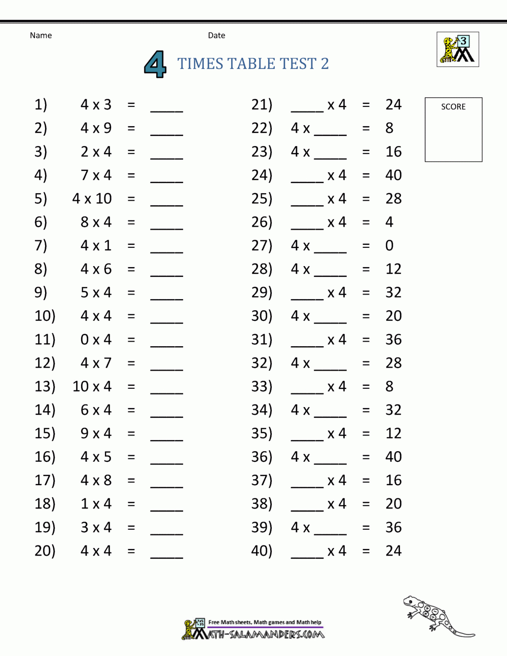 Times Table Tests - 2 3 4 5 10 Times Tables pertaining to 4 Times Table Multiplication Worksheets