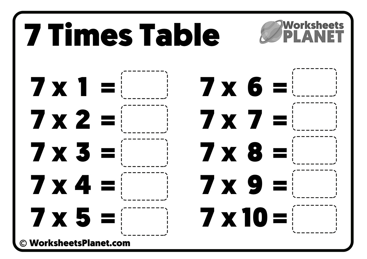 Times Tables Practice Worksheets | Ready To Print in 7 Multiplication Table Worksheet