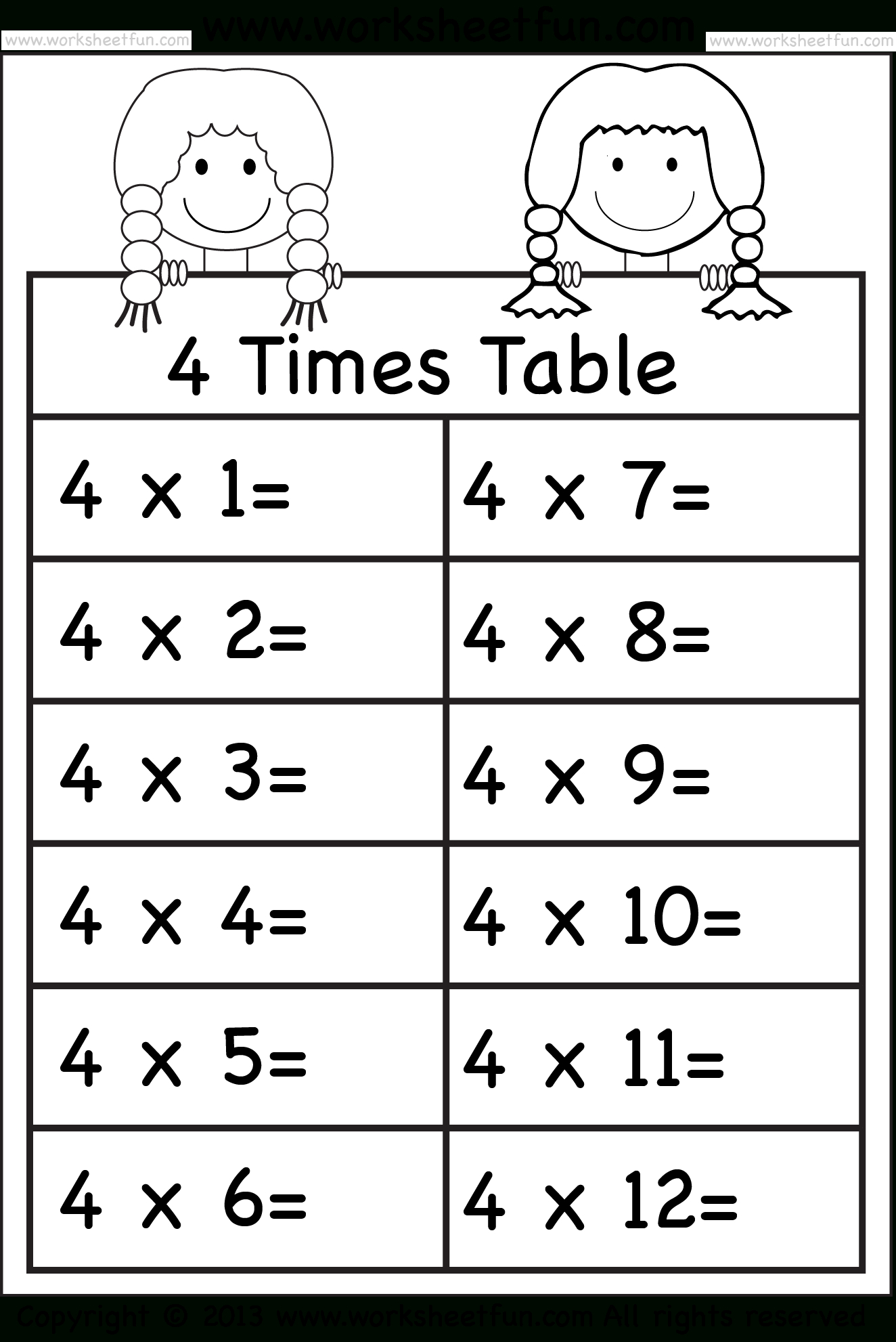 Times Tables Worksheets – 2, 3, 4, 5, 6, 7, 8, 9, 10, 11 And 12 intended for Multiplication Times 4 Worksheets