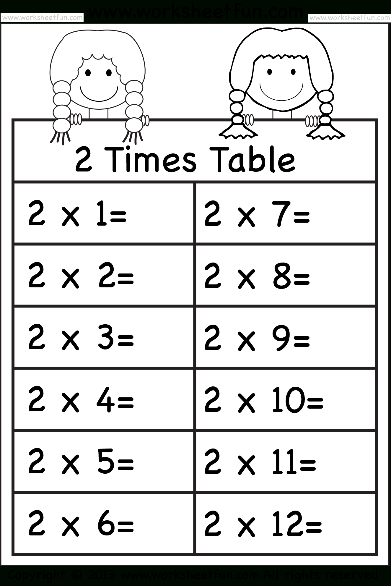 Times Tables Worksheets – 2, 3, 4, 5, 6, 7, 8, 9, 10, 11 And 12 regarding Multiplication by 2s Worksheets