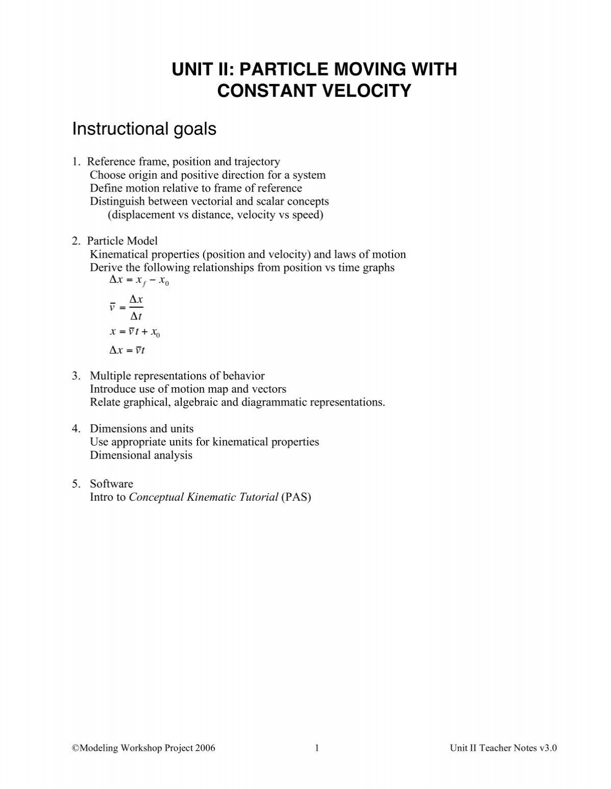 Unit Ii: Particle Moving With Constant - Modeling Physics for Unit 2 Worksheet 5 Multiple Representations of Motion Answers