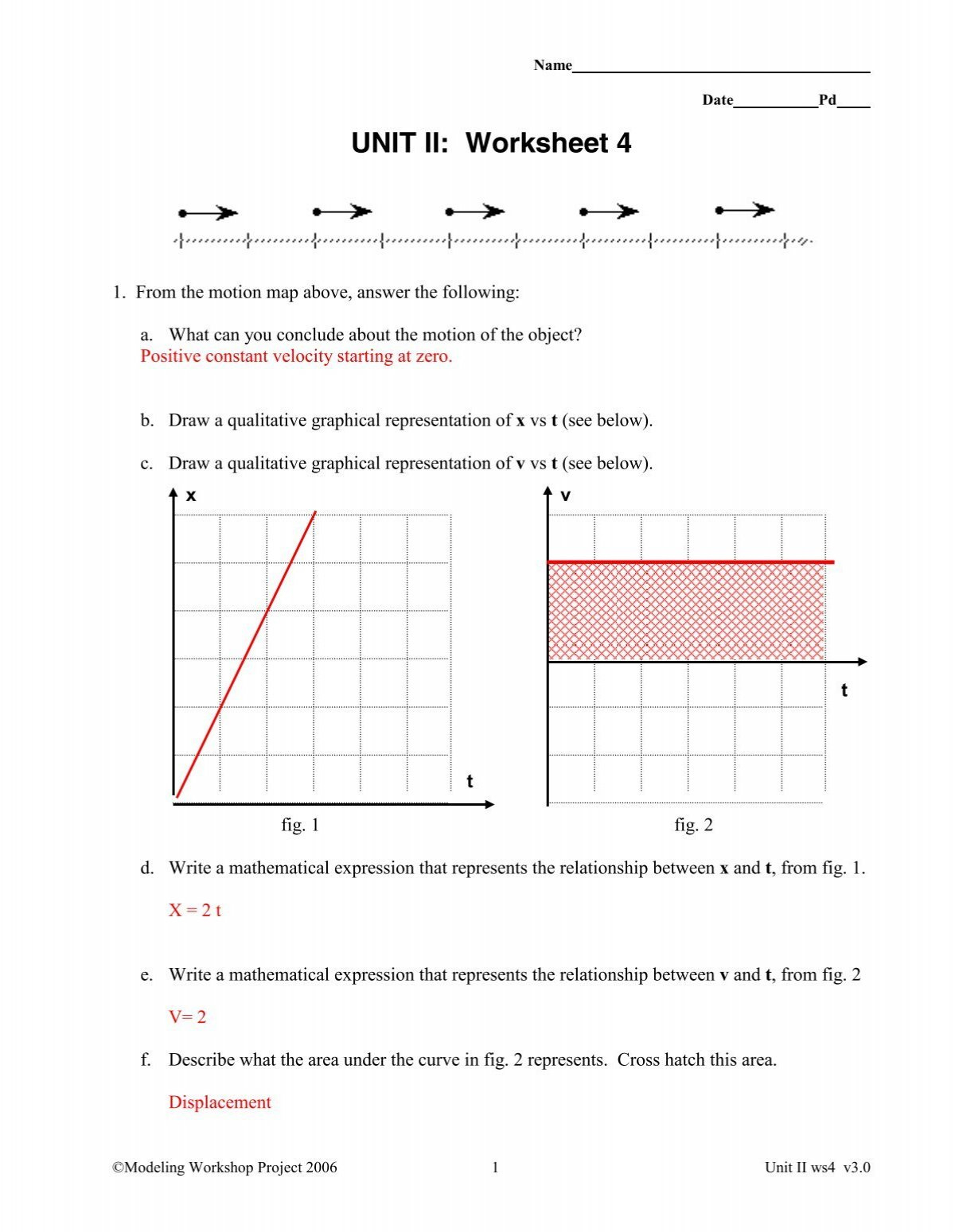 Unit Ii: Worksheet 4 regarding Unit 2 Worksheet 5 Multiple Representations Of Motion Answers