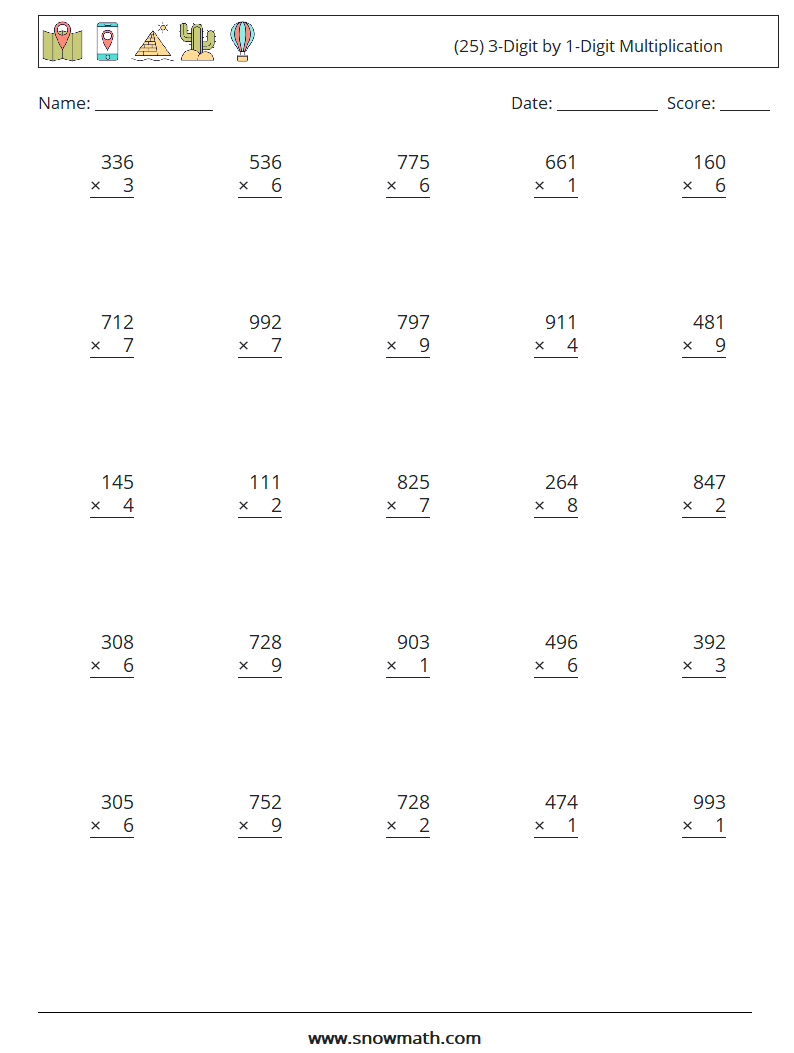 United Kingdom (25) 3-Digit1-Digit Multiplication Math throughout 3 by 1 Digit Multiplication Worksheets