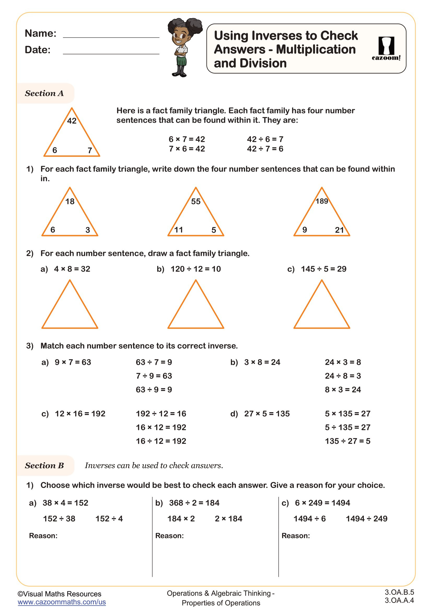 Using Inverses To Check Answers - Multiplication And Division throughout Finding The Unknown In Multiplication And Division Worksheet