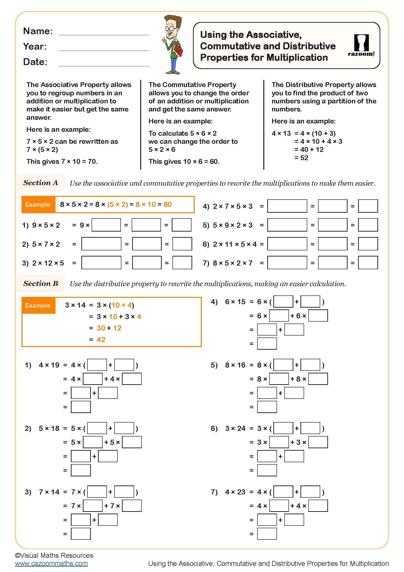 Using The Associative, Commutative And Distributive Properties For regarding Commutative Property Of Multiplication Worksheet