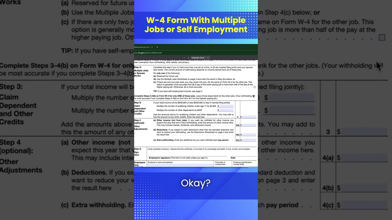 W 4 Form With Multiple Jobs Or Self-Employment - Youtube in Multiple Jobs Worksheet On Page 3