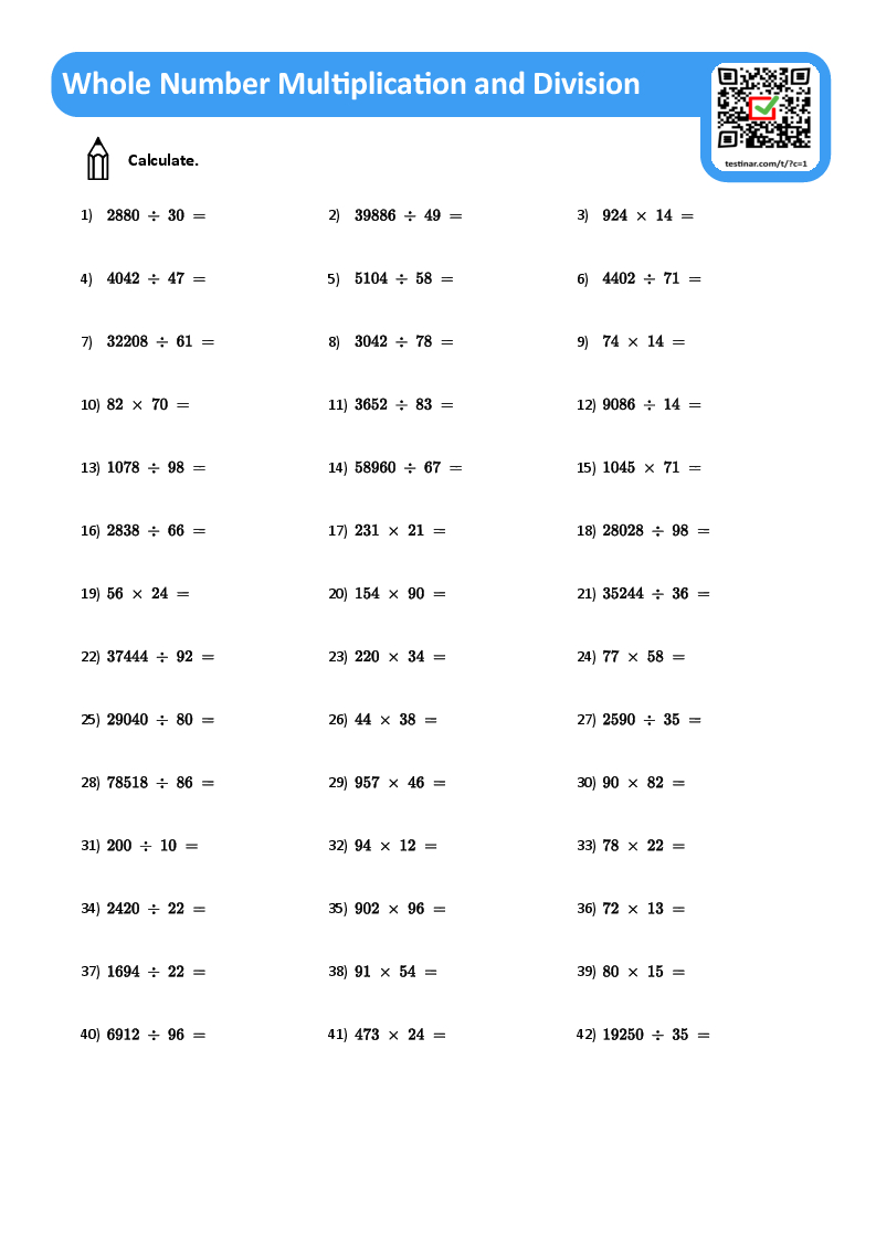 Whole Number Multiplication And Division Worksheets for Whole Number Multiplication Worksheets