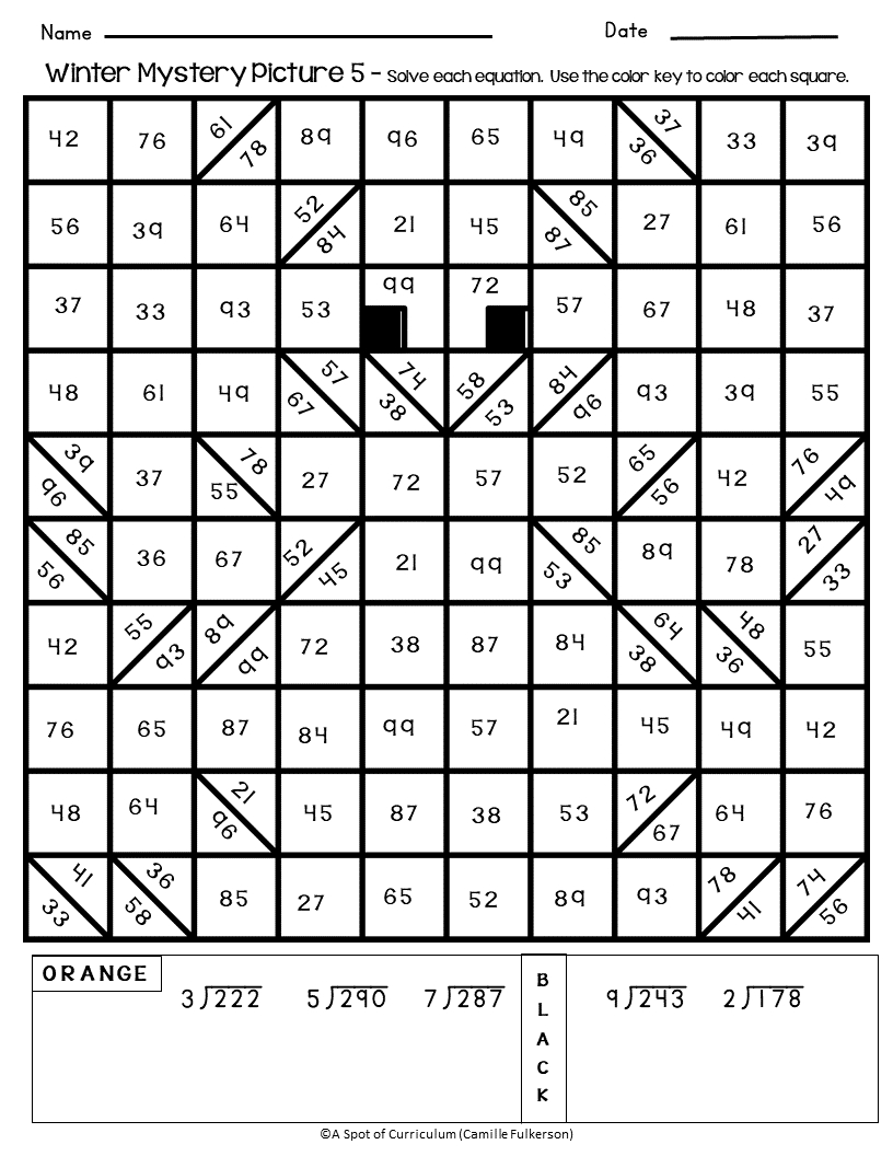Winter Math Coloring Pages - Multiplication And Long Division pertaining to Multiplication And Division Coloring Worksheets