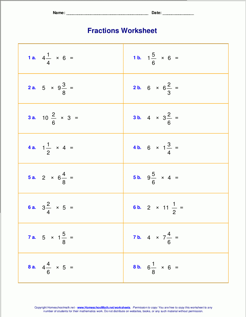 Worksheets For Fraction Multiplication intended for Multiplication of Fractions and Mixed Numbers Worksheets