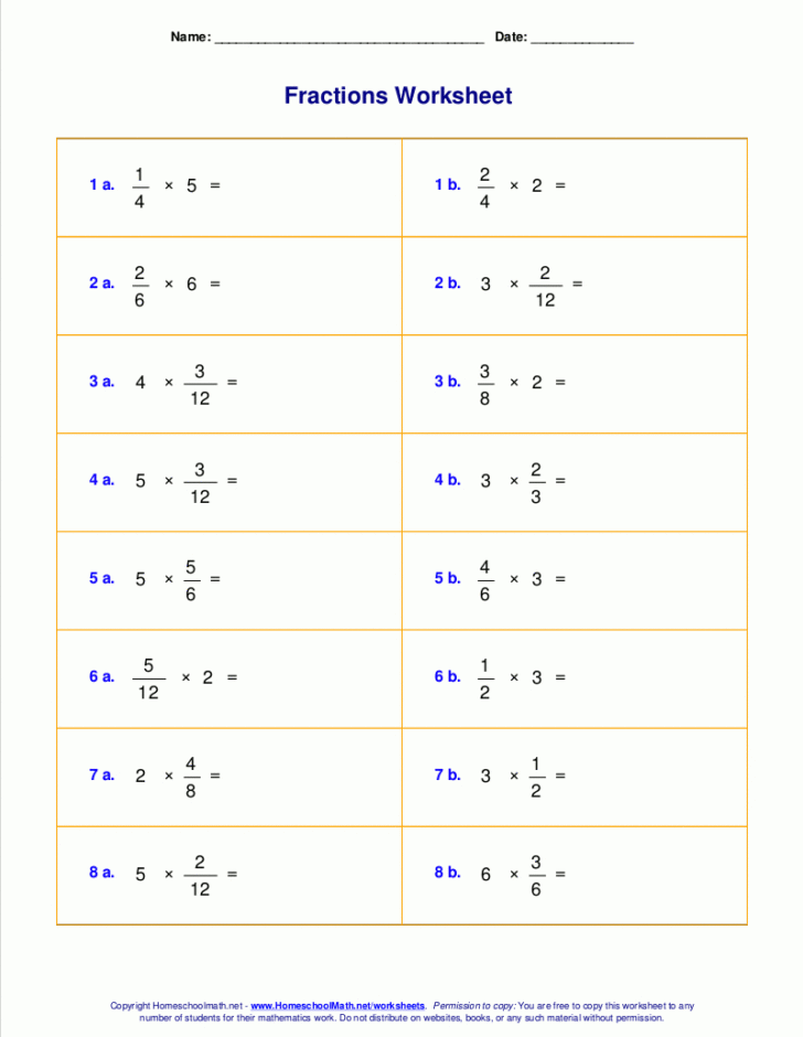 Multiplication of Fractions Worksheet Multiplication of Fractions Worksheet