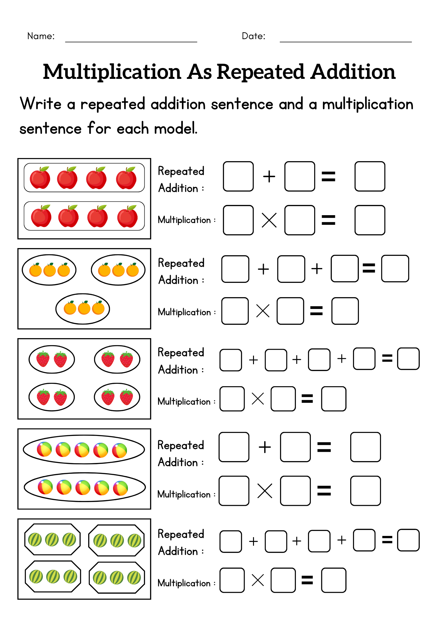 Write Multiplication As Repeated Addition Activities Worksheet For pertaining to Repeated Addition as Multiplication Worksheet